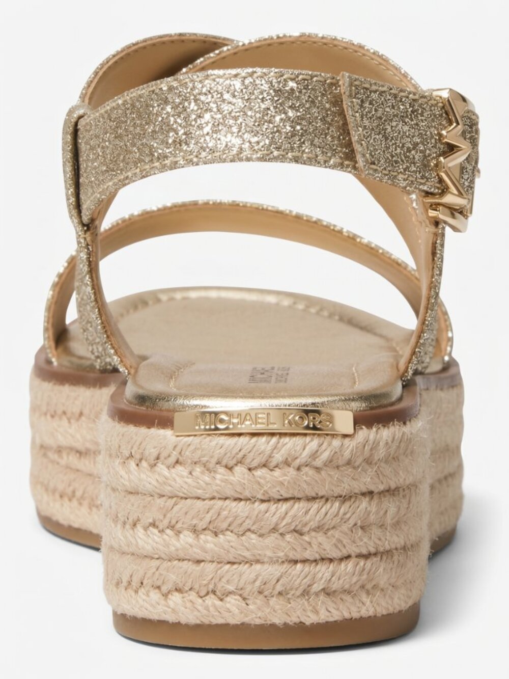 Michael Kors Lynn Espadrille Sandals Gold Metallic Leather Jute Sole Platform - Picture 5 of 7